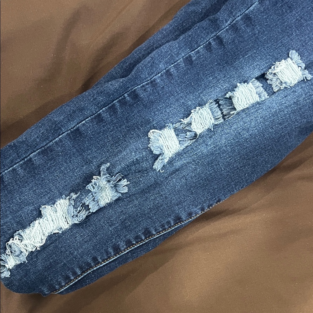 High Rise Blue Distressed Jeans - Picture 5 of 5
